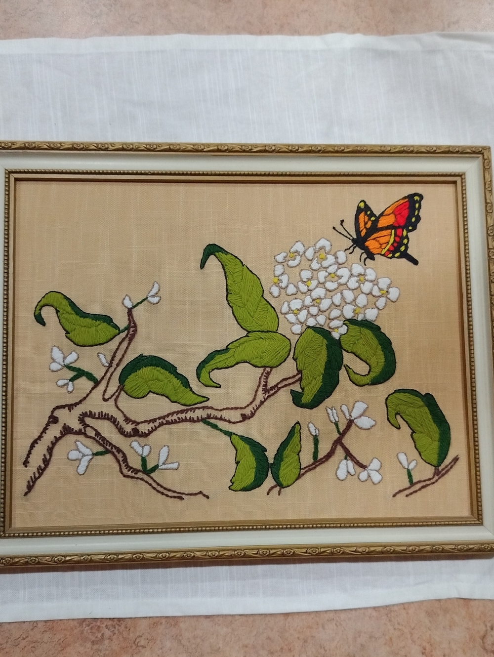 Vintage framed embroidery picture